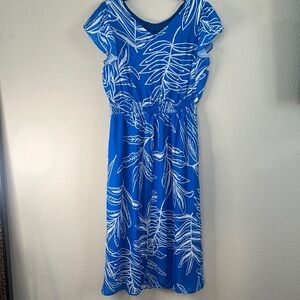 Blue Leaf Print Dress